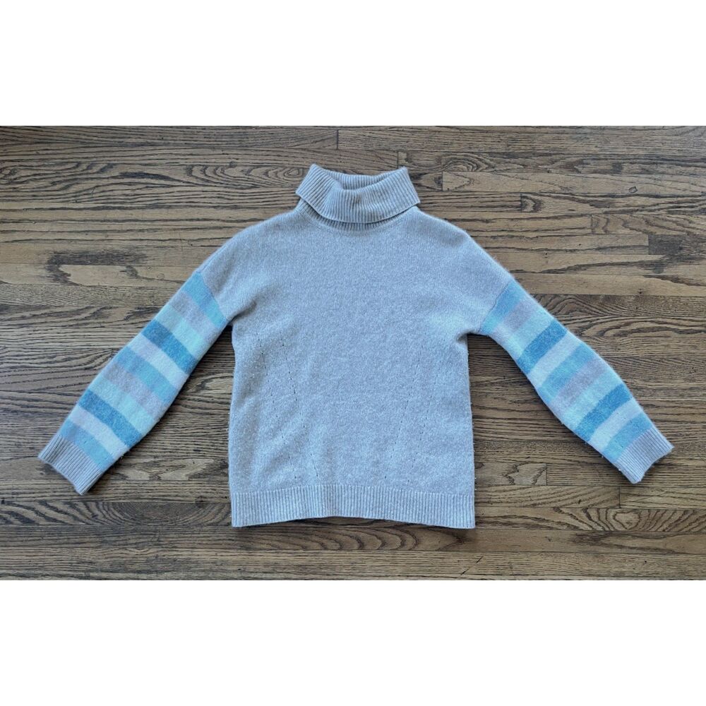 KINROSS Cashmere Beige Blue Stripe Pullover Sweater Top   Women's Size Small - Picture 3 of 10
